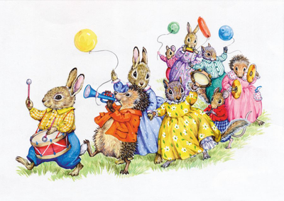 Postcard Audrey Tarrant | Parade Of Animals With Marching Band 