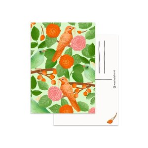Postcard by Muchable - pattern birds and flowers illustration